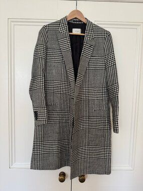 Suistudio William Houndstooth Check Long Coat Black Cream Italian Fabric 32R
